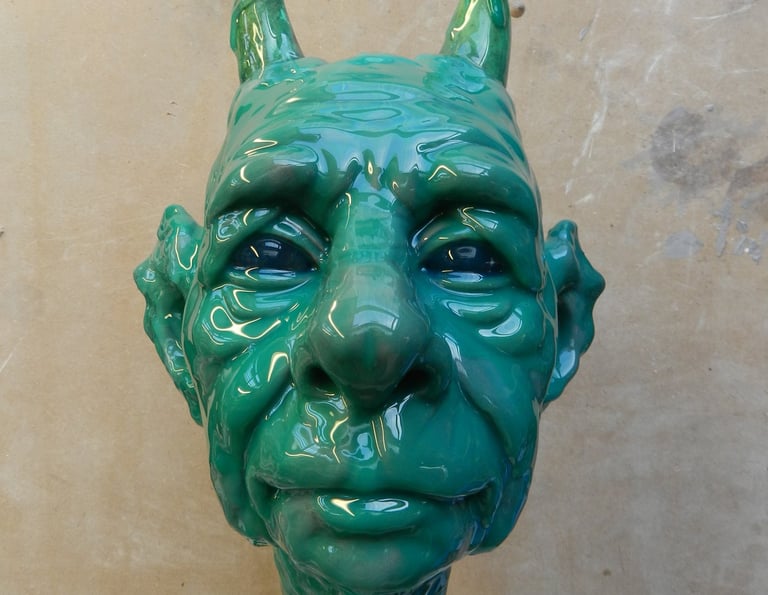 Resin cast fantasy head produced from a silicone mould as part of 3D sculptural services