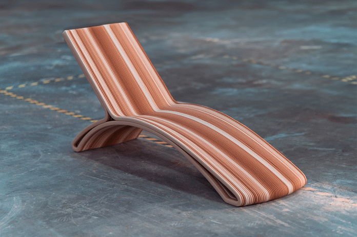 3D printed concrete bench with smooth layered concrete texture