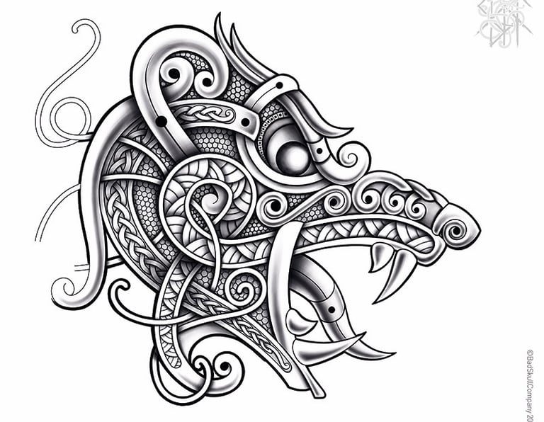 a tattoo style of a viking bear head