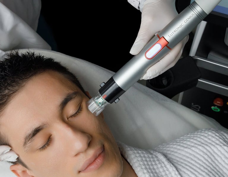 a man getting a laser treatment from a woman