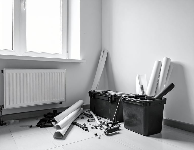 a room with a lot of tools on the floor