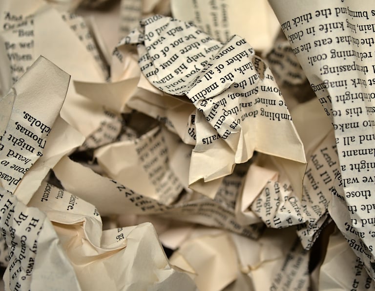 Crumpled pages of a book
