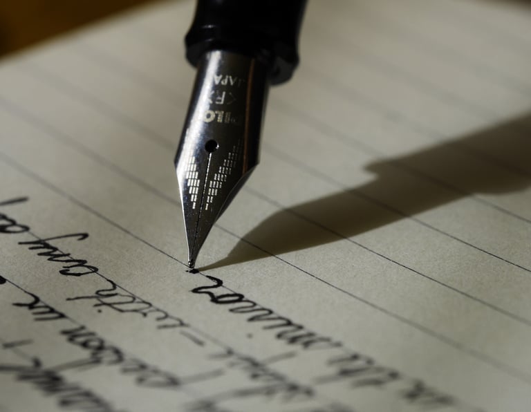 Writing on paper with a fountain pen