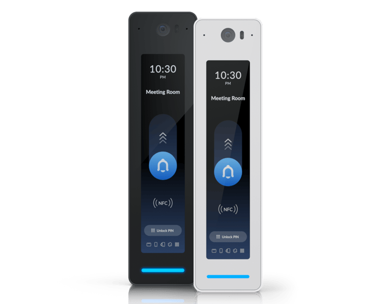 Unifi G3 Pro Readers in black and white finishes, featuring touch screen display, PIN access, and modern access control