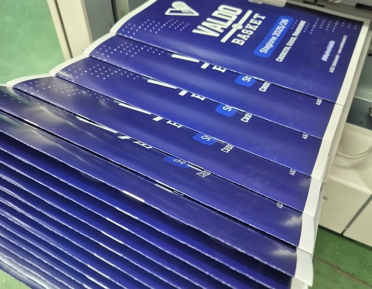 Depliant aziendali con scheda tecnica giocatori squadra Valdo Basket