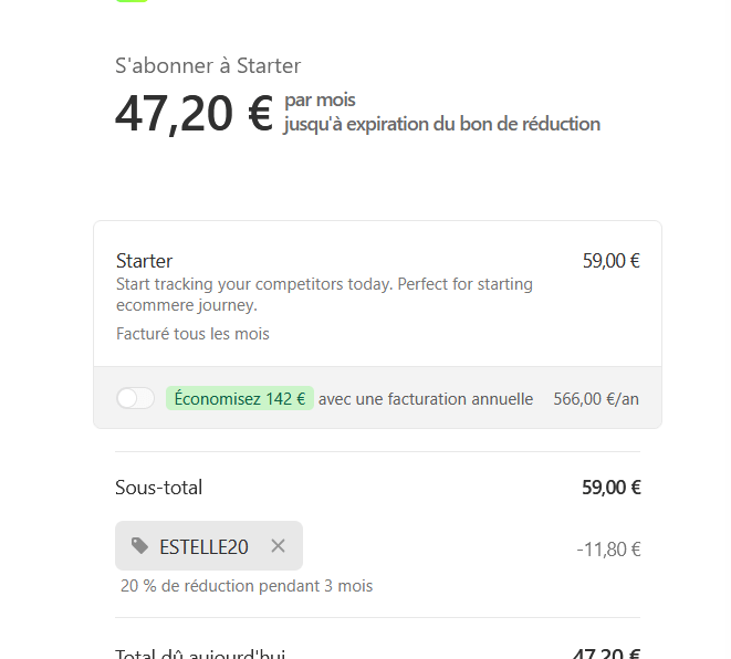 Ajouter code promo trendtrack estelle20