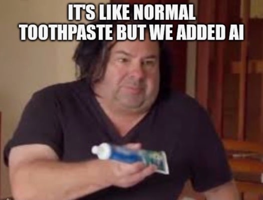 a man with a toothbrush and toothbrushes in his hand, funny meme about toothpaste with AI