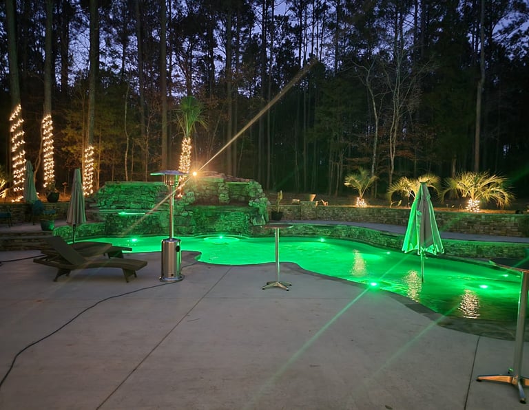Christmas Lighting around pool area in Chapin