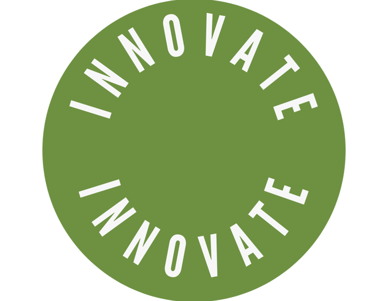 a green circle with the words innovate in white and a green circle with