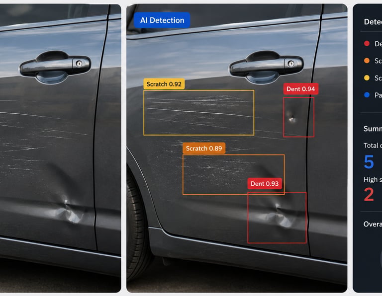 Detect scratches, dents, and impact damage from vehicle images for inspection workflows.