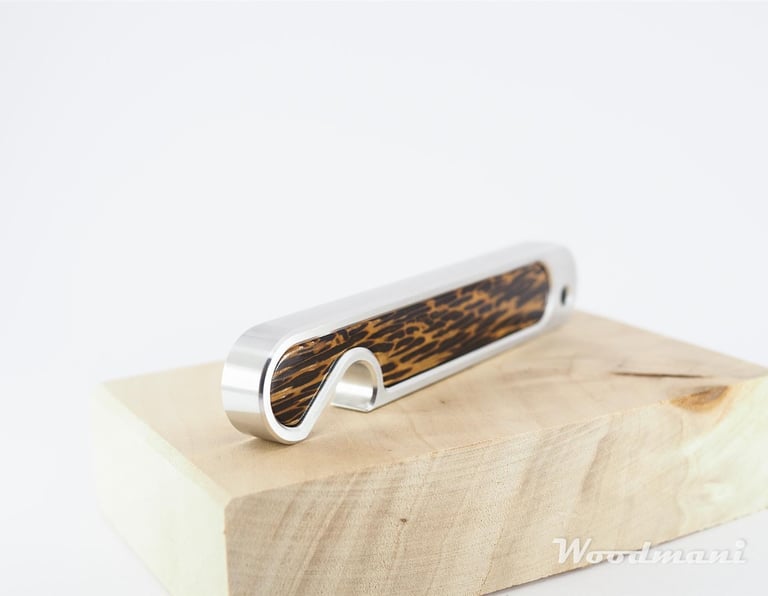 bottle opener made from aluminium and black palm wood