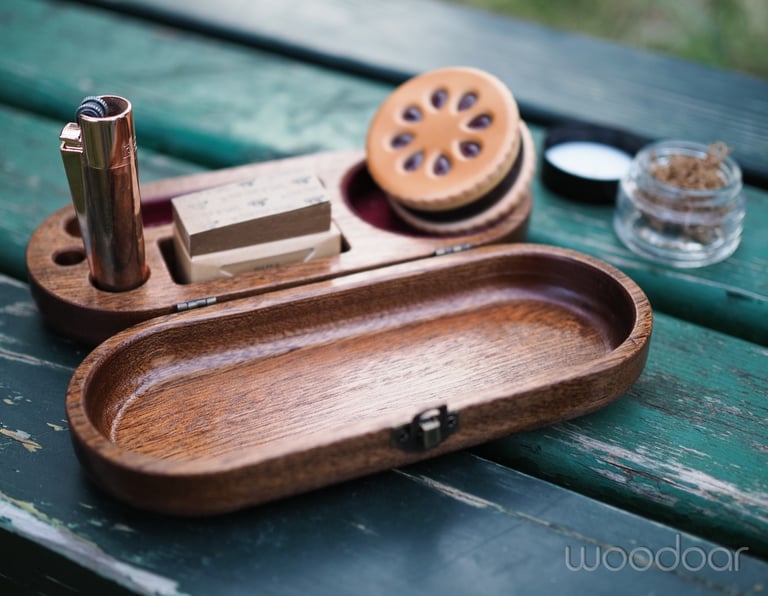 mahogany box designed as traveling kit for smoking