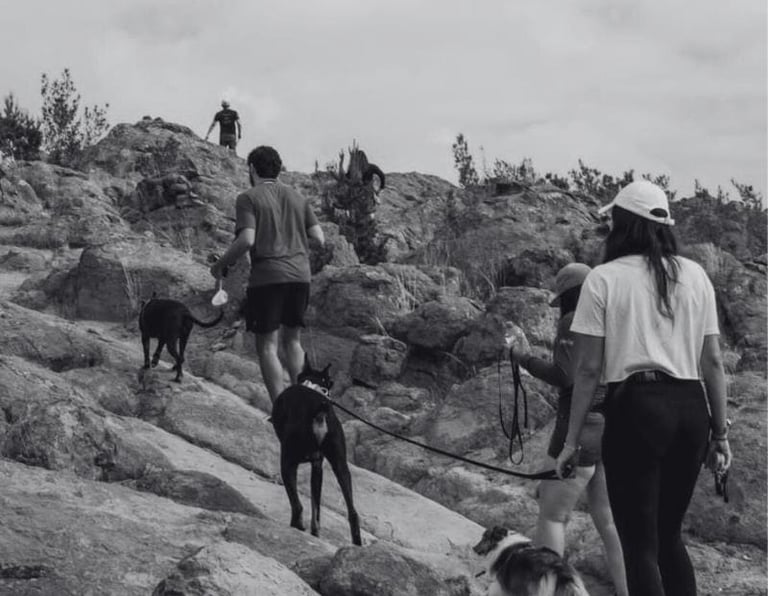 Caminata grupal con perros en sendero de la Cañada del Lobo en San Luis Potosí