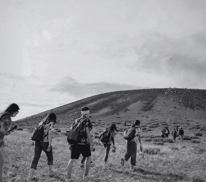 a group of people on a hike