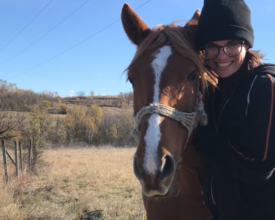 (Capitu e um cavalo da vila - Pet Sitting em Kromidovo, Bulgária - Novembro/2022)