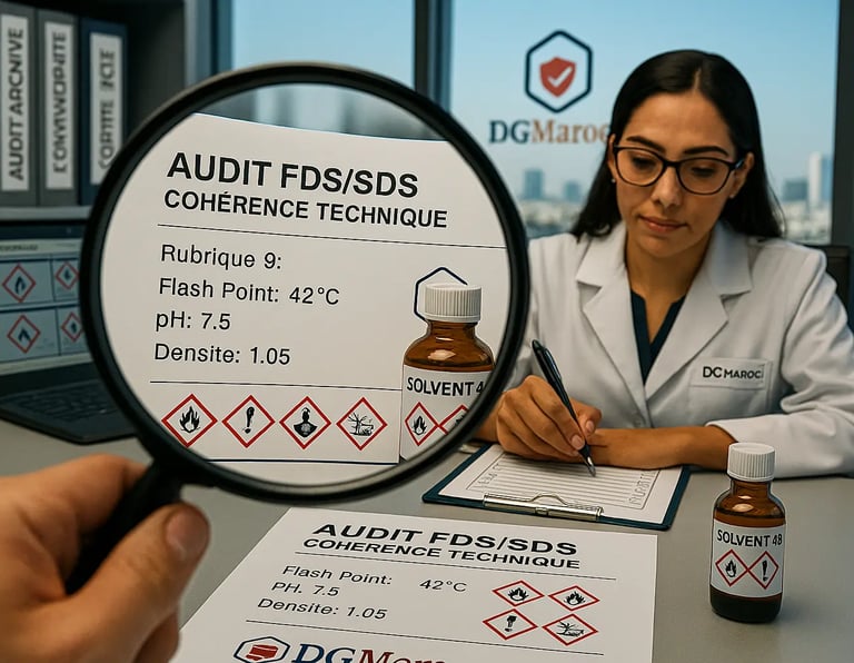 Expertise DG Maroc : audit laboratoire des FDS/SDS et vérification de la cohérence réglementaire ADR
