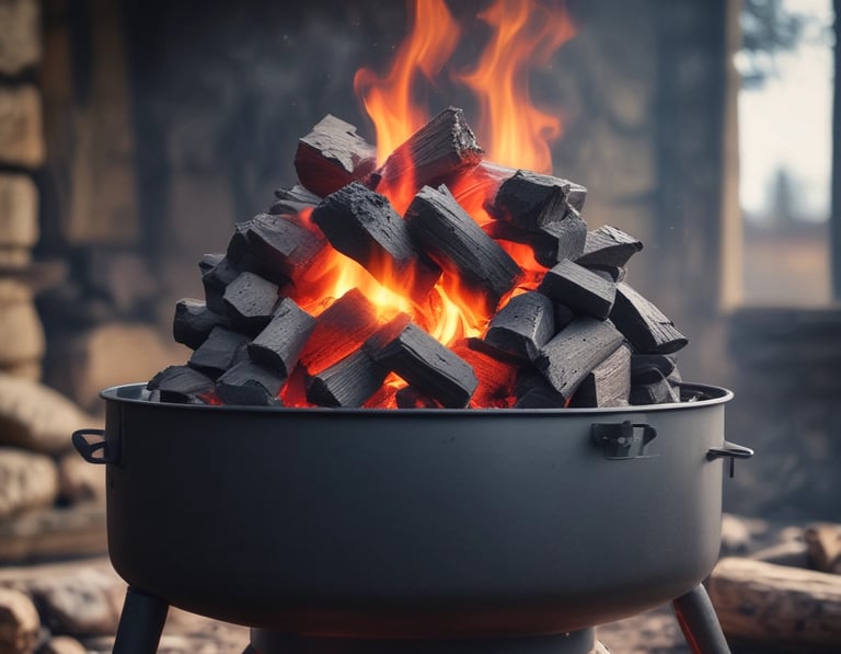 Close-up of natural wood charcoal pieces stacked neatly.
