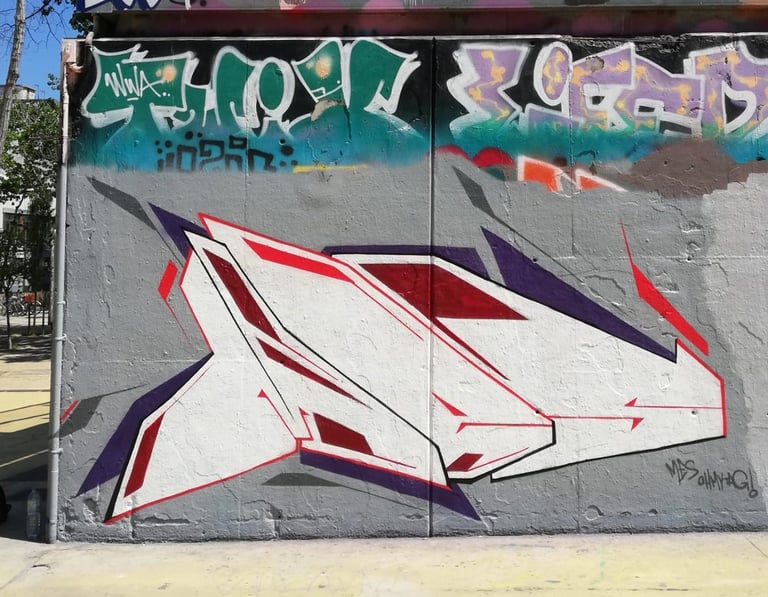 Mes, graffiti, Barcelona, spray, pared, letras, arte