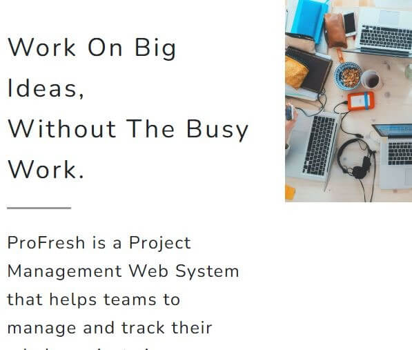 ProFresh welcome page snapshot 