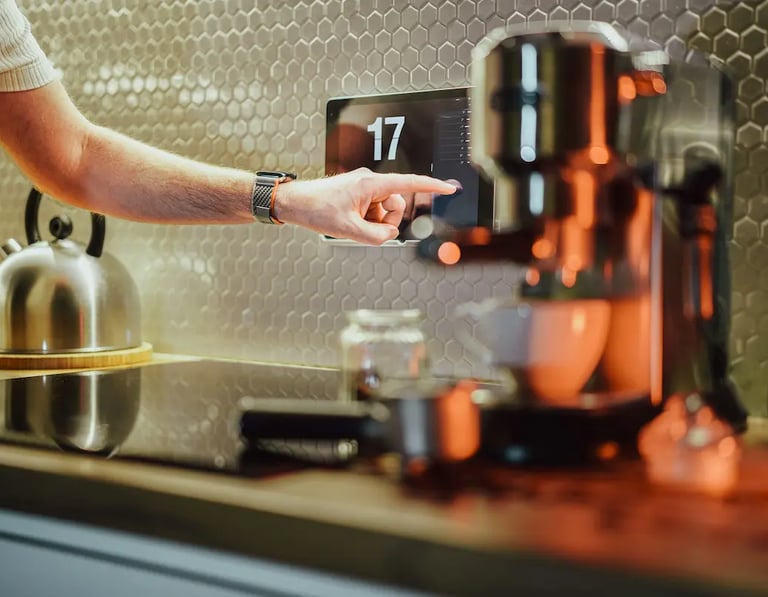 Interface domotique sur tablette pour contrôler l'éclairage intelligent et le chauffage d'une maison