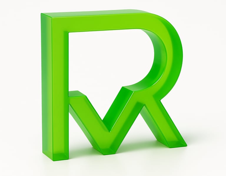 a green letter r with a green arrow