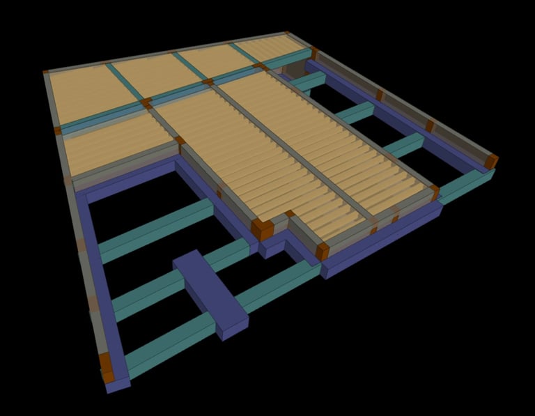 Projeto de Estabilidade. Vista 3D do Piso da Cave.