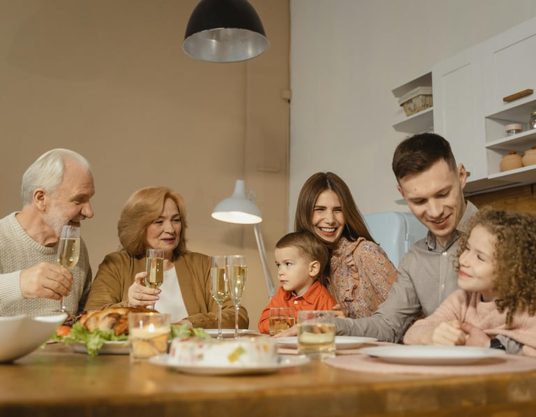 a family gathering at a dinner table