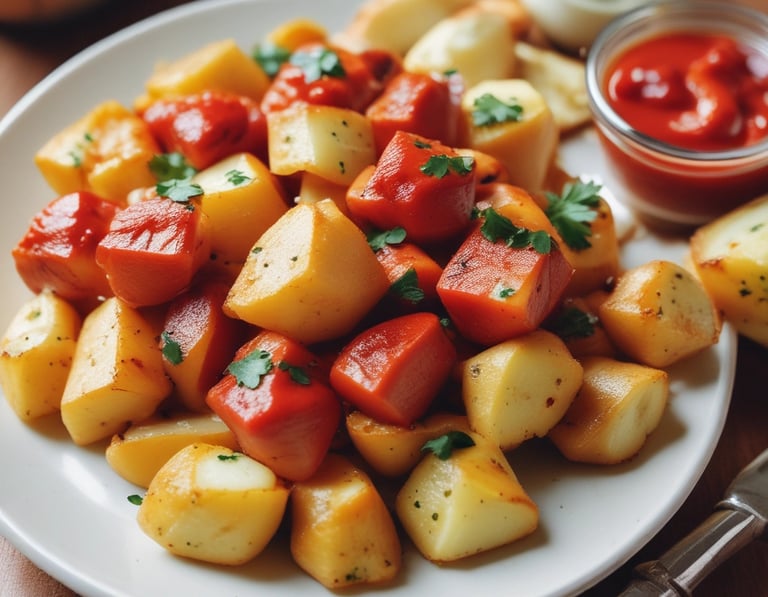 A gourmet burger topped with lettuce is placed on a tray accompanied by golden potato wedges and three small dishes filled with orange cheese sauce, red ketchup, and a creamy mustard sauce.