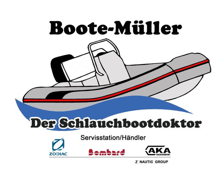 Das Logo von Boote-Müller, ein Boot auf dem Wasser
