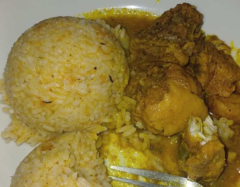 Jamaican curry chicken and white rice