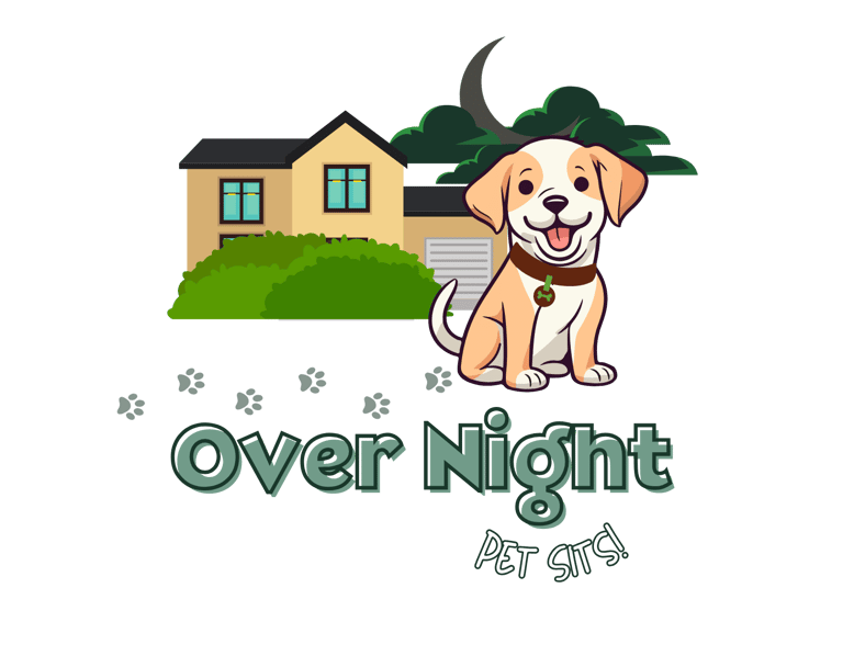 Julia's Pet Pals overnight pet sitting service, featuring a happy dog, a house, and a crescent moon.