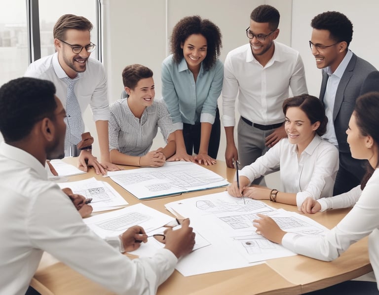 A high-end boutique with an elegant storefront featuring large glass windows and mannequins displaying formal attire. The store's name is displayed prominently above the entrance. The roof has geometric patterns, and there are decorative flower arrangements above.
