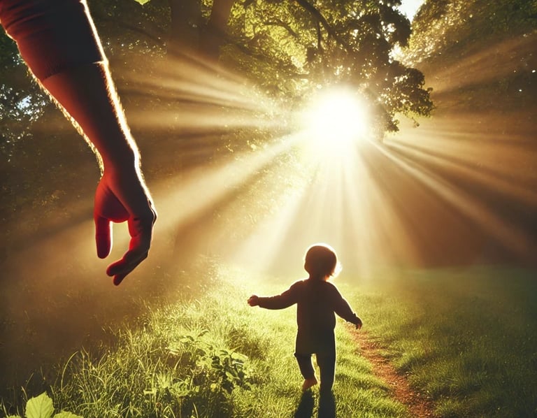 Un père et sont enfants dans une prairie, l'amour d'un père 