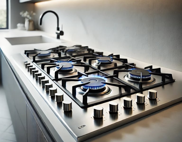 a stove top with a blue flame on it