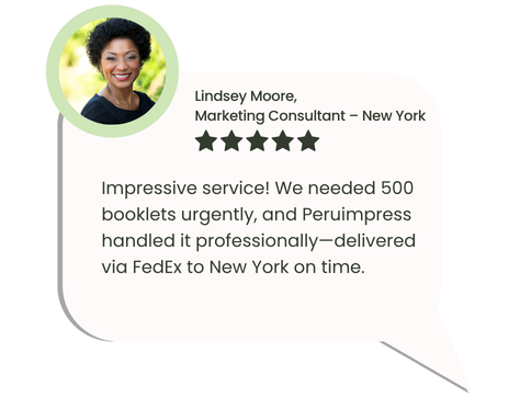 Review of booklet printing and FedEx shipping from Peru to New York by Peruimpress.