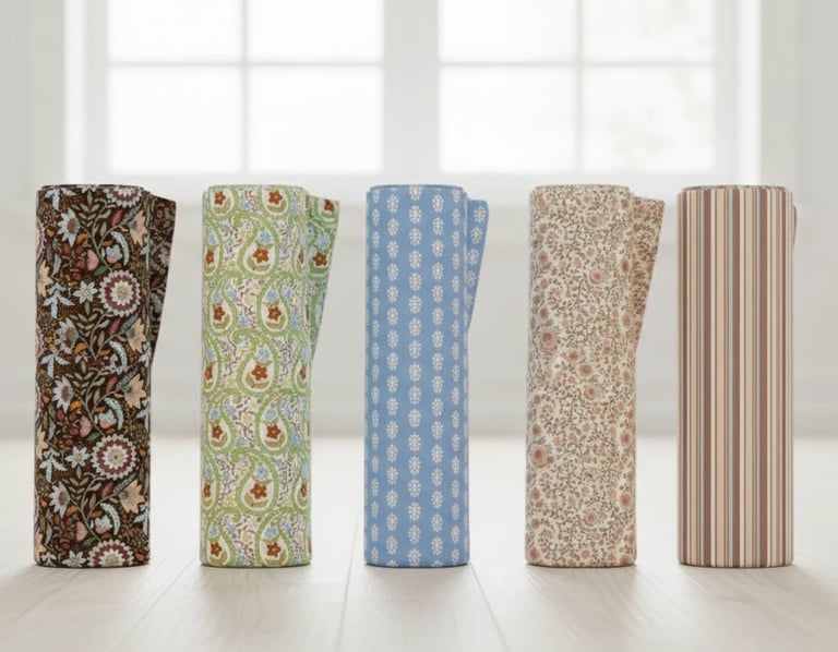 mock up image of Boho Indian Floral design on fabric rolls