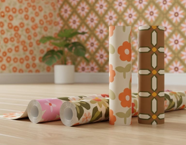 mock up image of wallpaper design using retro floral design