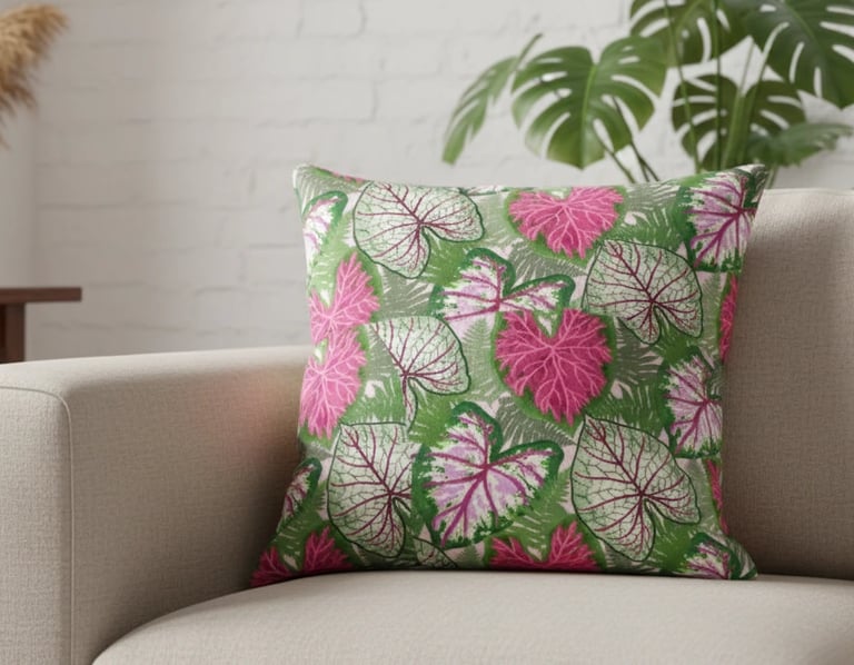 mock up image of tropical pattern on cushion 