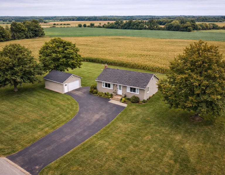 Aerial view of a casual country home