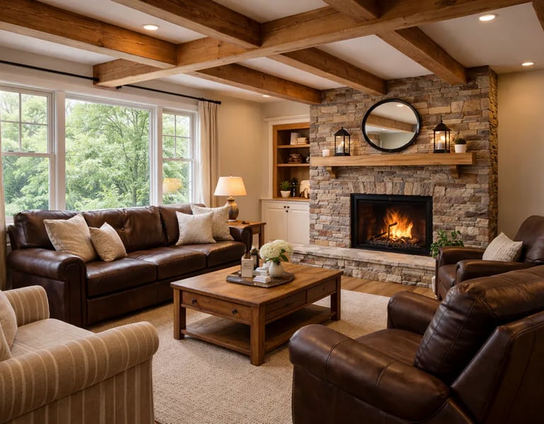 Living room with leather furniture captured through professional photography