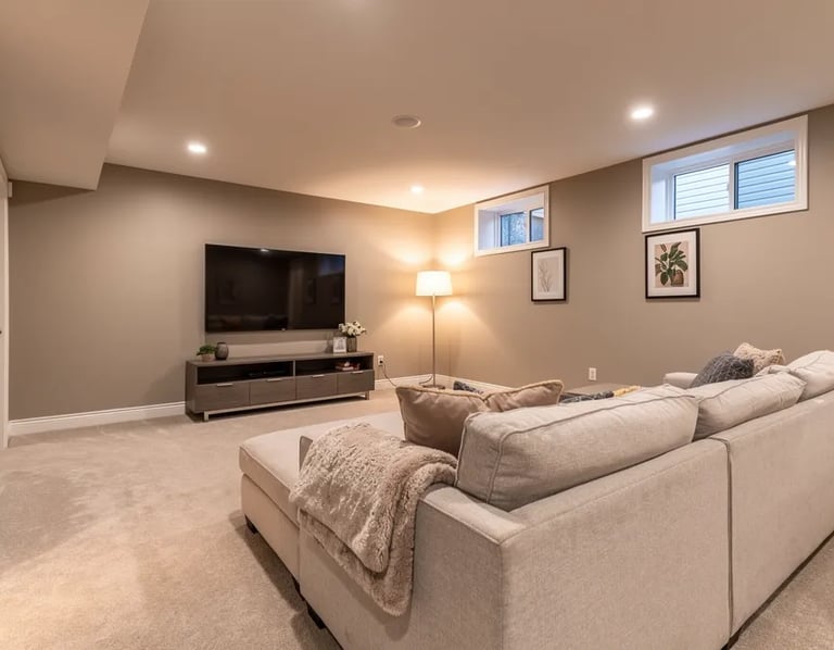 cozy downstairs movie watching living room photographed for listing