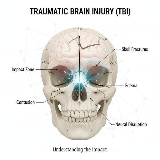 Figura esquemática do trauma cranioencefálico e fratura craniana em Fortaleza
