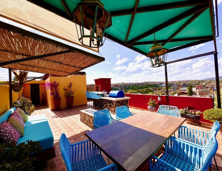 relaxing rooftop terrace with views in this vacation rental home in san miguel de allende