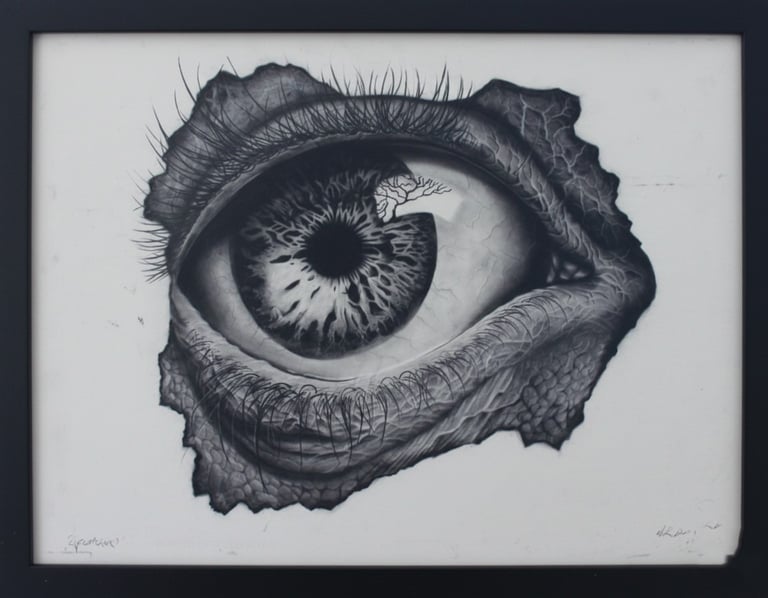 'Eyedrop' , pencil and charcoal drawing.