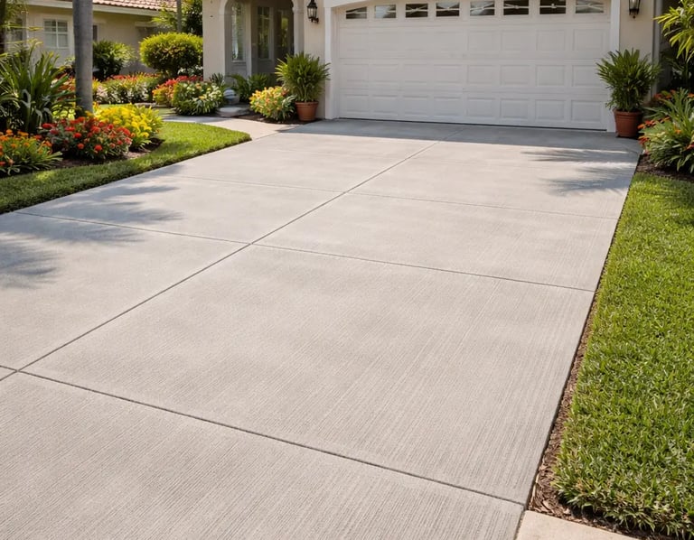 Broom finish concrete driveway in Hollywood, FL home