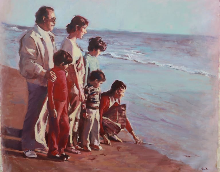 a little boy and his family on the beach for the first time 
