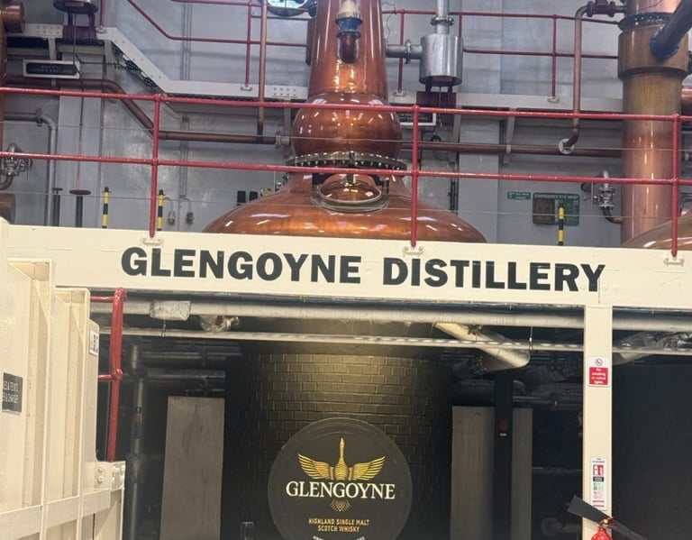 a large copper pot still at Glengoyne Distillery