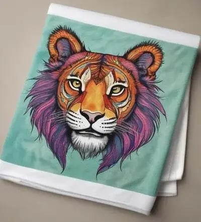 a tea towel with a tiger head on it