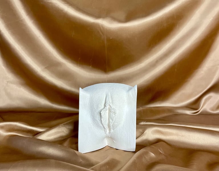 Moulage de vulve sur fond doré - Moulage intime Bordeaux