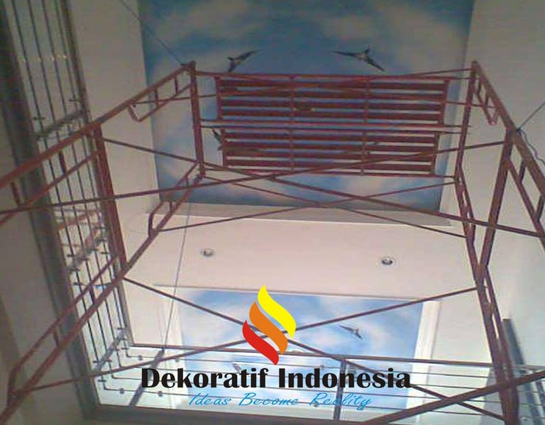 Jasa Cat Plafon Gedung Motif Awan 